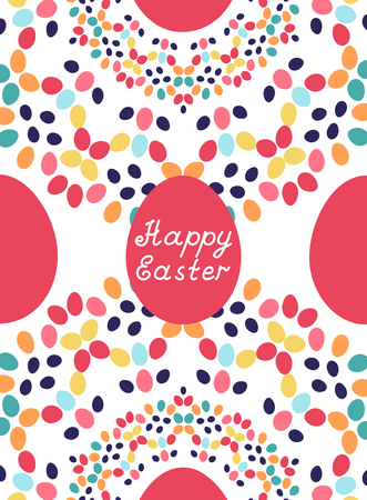 Happy Easter card with eggs, ornament and hand drawn lettering.のイラスト素材