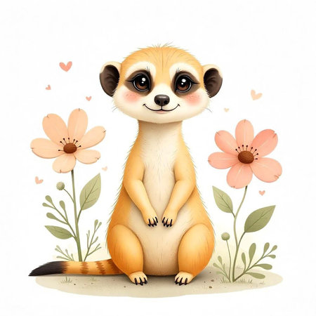 cartoon scene with meerkat on white background - illustration for childrenの写真素材