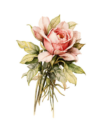 Watercolor pink peony bouquet isolated on white background. Hand drawn illustrationの素材