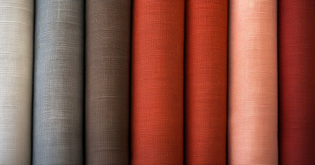 Fabric Rolls in a Gradient. Cotton Stack, Textile Store Assortment. Generative AI.の素材