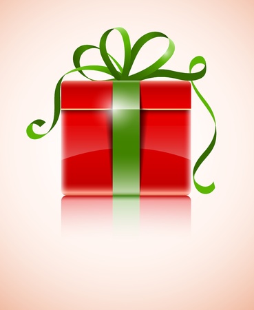 gift in red box with green bow illustrationのイラスト素材