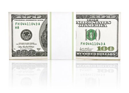 dollar money in the paper type pack isolated on white backgroundの写真素材