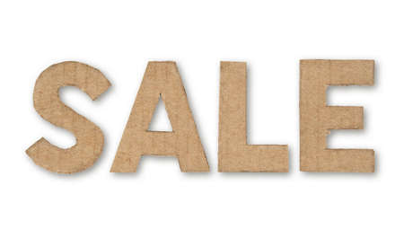 retro word sale made of cardboard isolated on white backgroundの写真素材