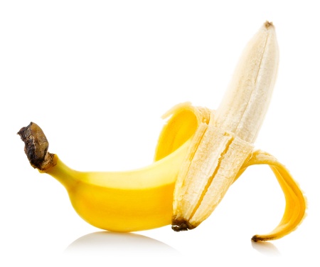 ripe yellow banana isolated on white backgroundの写真素材