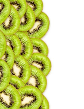 set of green kiwi on white backgroundの写真素材