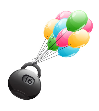 Heavy kettlebell flying on light air balls vector illustration, eps10 isolated white backgroundのイラスト素材