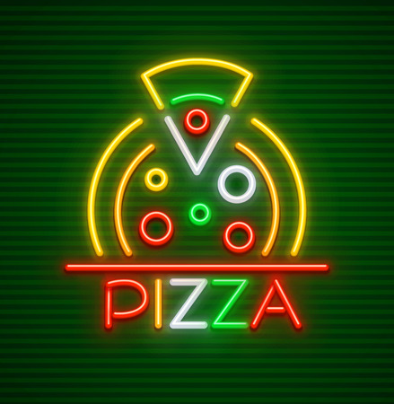 Pizza. Neon sign with illumination. Italian food neon icon. EPS10 vector illustration.のイラスト素材
