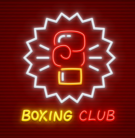 Boxing club glove for boxer. Neon icon for box sport. EPS10 vector illustration.のイラスト素材
