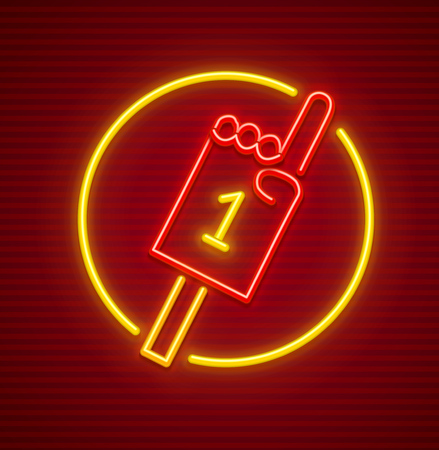 Hand of fan at sporting competition with number one. Neon icon. EPS10 vector illustration.のイラスト素材