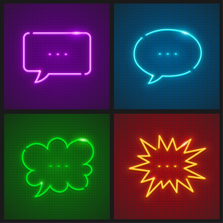 Set of message clouds neon icons templates with place for text.のイラスト素材