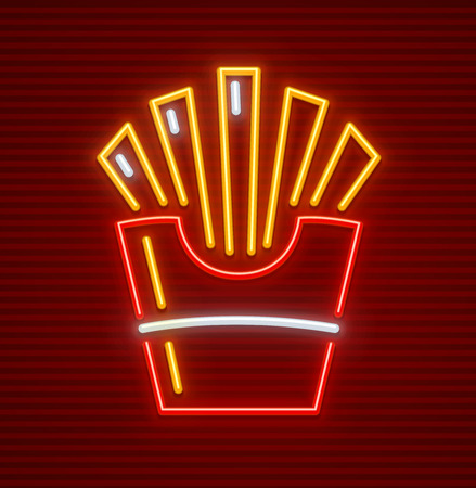 French-fried potatoes in paper cup neon icon for fast food sign.のイラスト素材