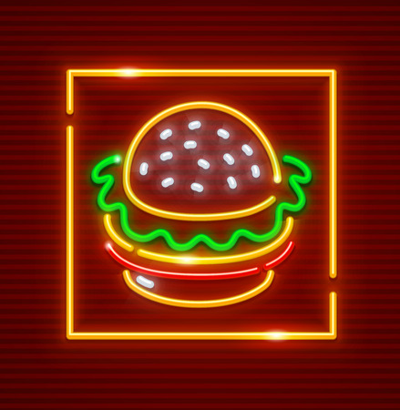 Hamburger fast food. Neon icon.のイラスト素材