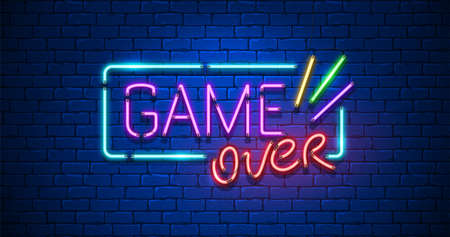 Game Over neon Text Sign with a Brick Wallのイラスト素材