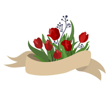 Spring flowerTulips with ribbon for text to Womans day, mother dayのイラスト素材
