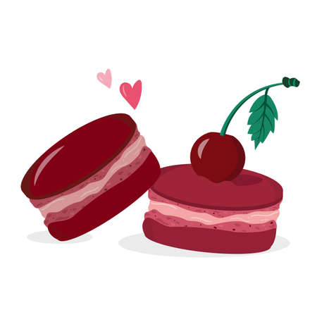 Macaroons with cherry. Sweets loveのイラスト素材