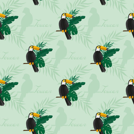 Tropical pattern with toucans. Summer background. Cute birds textureのイラスト素材