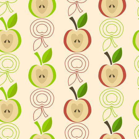 Apple fruit seamless pattern. Food template for background, textile, wrapping paper, wallpaper.のイラスト素材