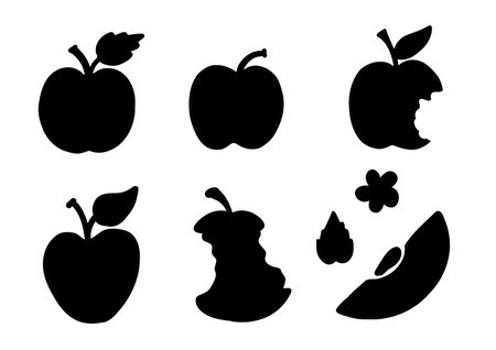 Apple silhouette set isolated on white backgroundのイラスト素材