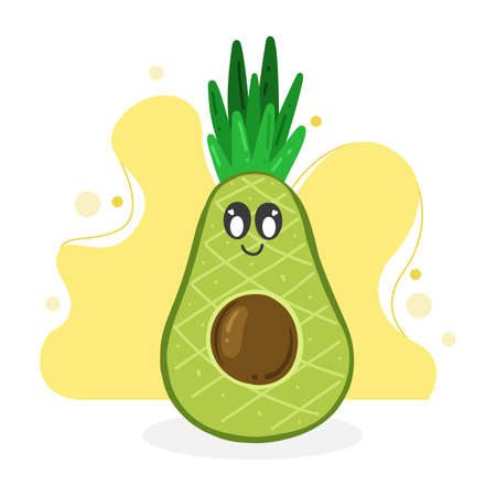 Funny avocado, avocado exercise. Summer funny avocado like pineapple. Avocado exercise vector illustration for background, wallpaper, and fabric. Vector illustrationのイラスト素材