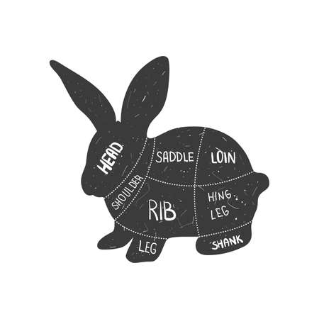 Rabbit silhouette. Rabbit cut. Retro animal farm poster for a butchery meat shopのイラスト素材