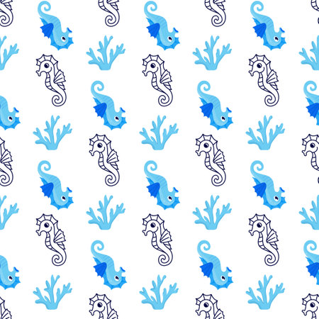 Seamless pattern with sea animals.Wrapping paper, textile. Marine, ocean patternのイラスト素材