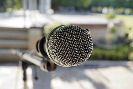 outdoor microphone with blurred backgroundの写真素材