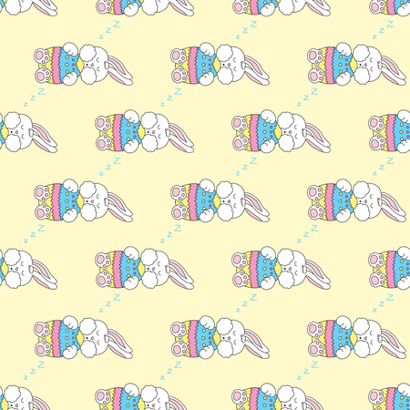 Seamless pattern with sleeping Easter bunnyのイラスト素材