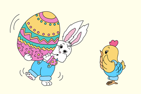 Cute illustration of Easter bunny and chickのイラスト素材