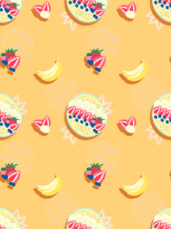 Pastel orange seamless pattern with smoothie bowlsのイラスト素材