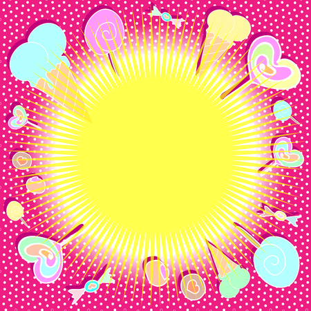 Bright colorful template with sweets for cards.のイラスト素材