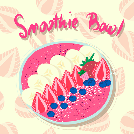Smoothie bowl vector illustration on the pastel yellow backgroundのイラスト素材