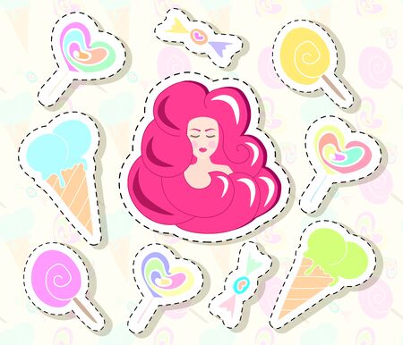 Sweets stickers set. Cute colorful decorative elementsのイラスト素材