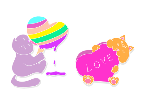 Set of cute colorful cats eating sweetsのイラスト素材