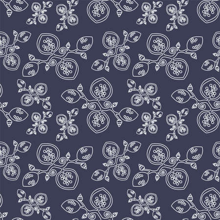 Dark grey seamless pattern with abstract flowersのイラスト素材