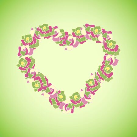 Heart made of colorful roses on the green backgroundのイラスト素材