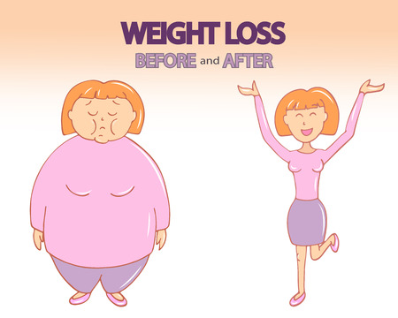 Weight loss concept. Before and after. Fat and slim womenのイラスト素材