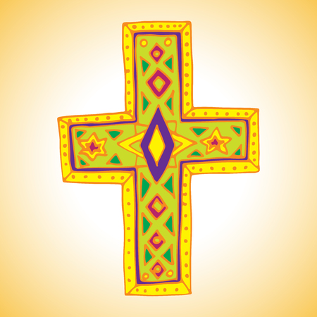 Colorful ornate cross icon in bright warm tonesのイラスト素材