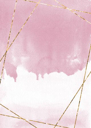 Pink watercolor background with gold frame Invitation card designの写真素材