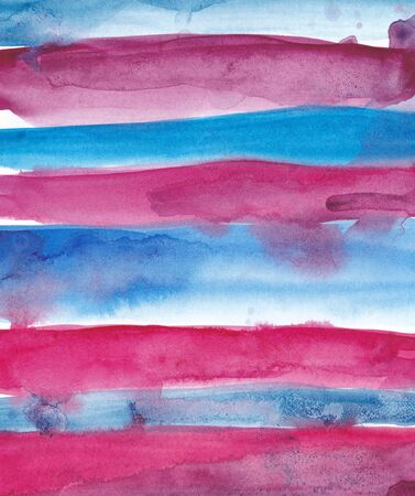 Striped watercolor background Pink red blue abstract backgroundの写真素材