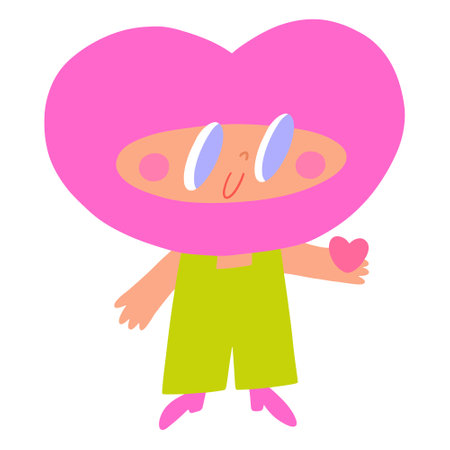 A boy with a heart-shaped head holding a heart in his hand, cute characterのイラスト素材