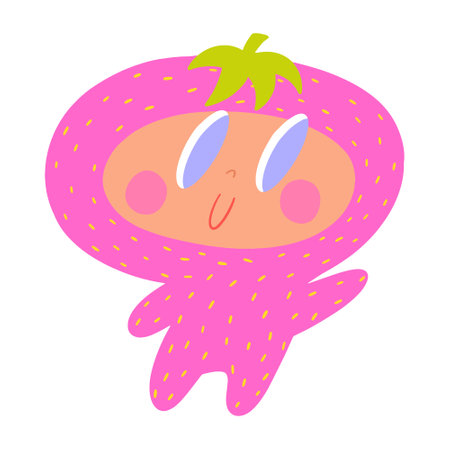 Strawberry boy, a happy and cute smiling character, vector illustrationのイラスト素材
