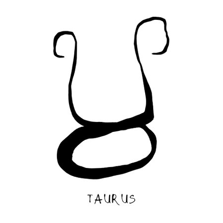 Taurus zodiac sign, horoscope, quirky hand darwn vector illustration, black line art, tattoo designのイラスト素材