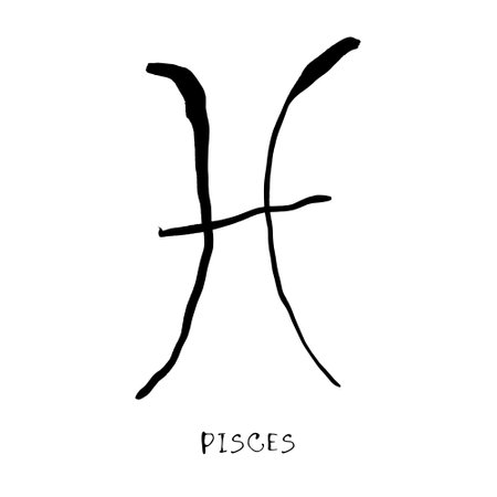 Pisces zodiac sign, horoscope, quirky hand darwn vector illustration, black line art, tattoo designのイラスト素材