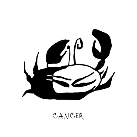 Cancer zodiac sign, quirky horoscope icon, hand drawn vector illustration, black line art, tattoo designのイラスト素材