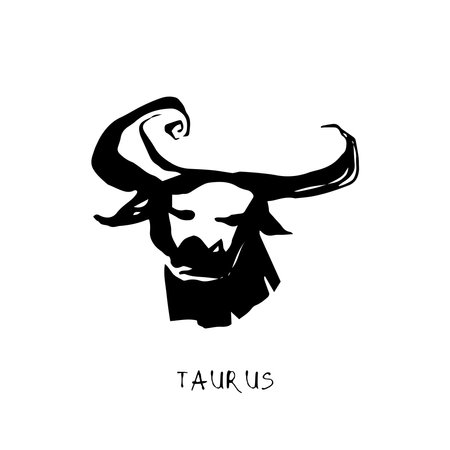 Taurus zodiac sign, quirky horoscope icon, hand drawn vector illustration, black line art, tattoo designのイラスト素材