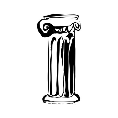 Ancient Greek column, hand drawn, line art, vector illustrationのイラスト素材