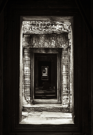 impression of series of ancient stone doors in Angkor Wat, Cambodiaの写真素材