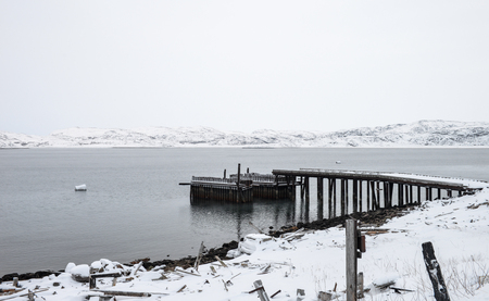 obsolete pier around Arctic ocean at Teriberka, Ruassia