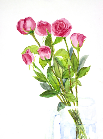 rose wateercolor paintingの写真素材