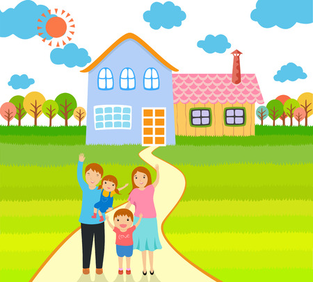 happy family at home illustrationのイラスト素材